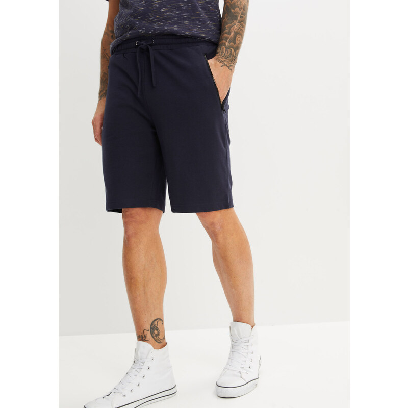 bonprix Teplákové bermudy s praktickými vreckami na zips, farba modrá 45697608