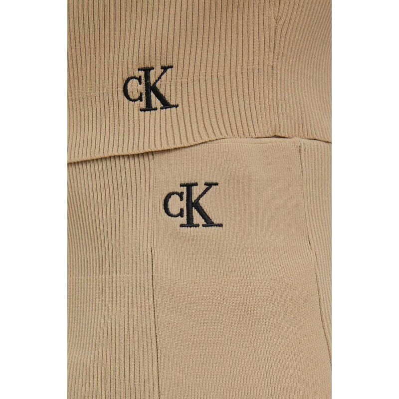 Sukňa Calvin Klein Jeans béžová farba, midi, puzdrová
