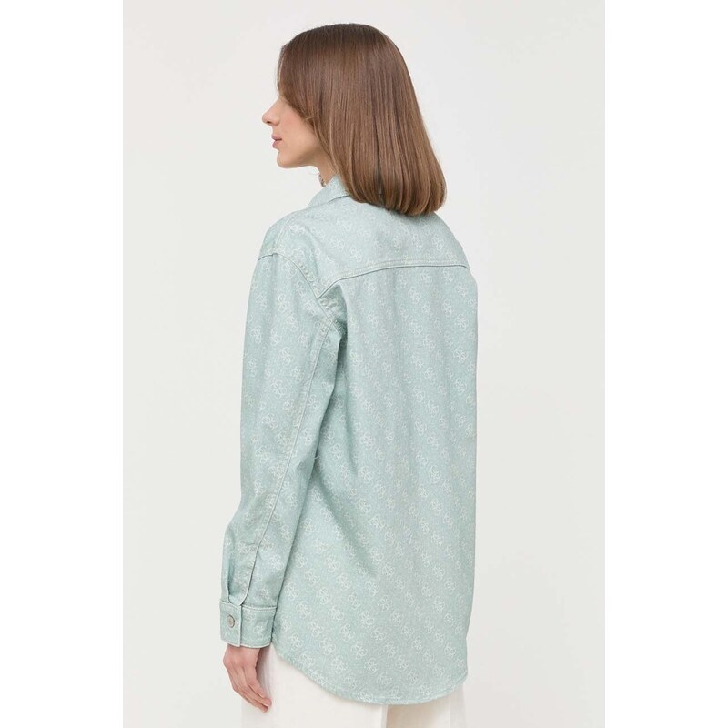 Rifľová košeľa Guess dámska, zelená farba, voľný strih