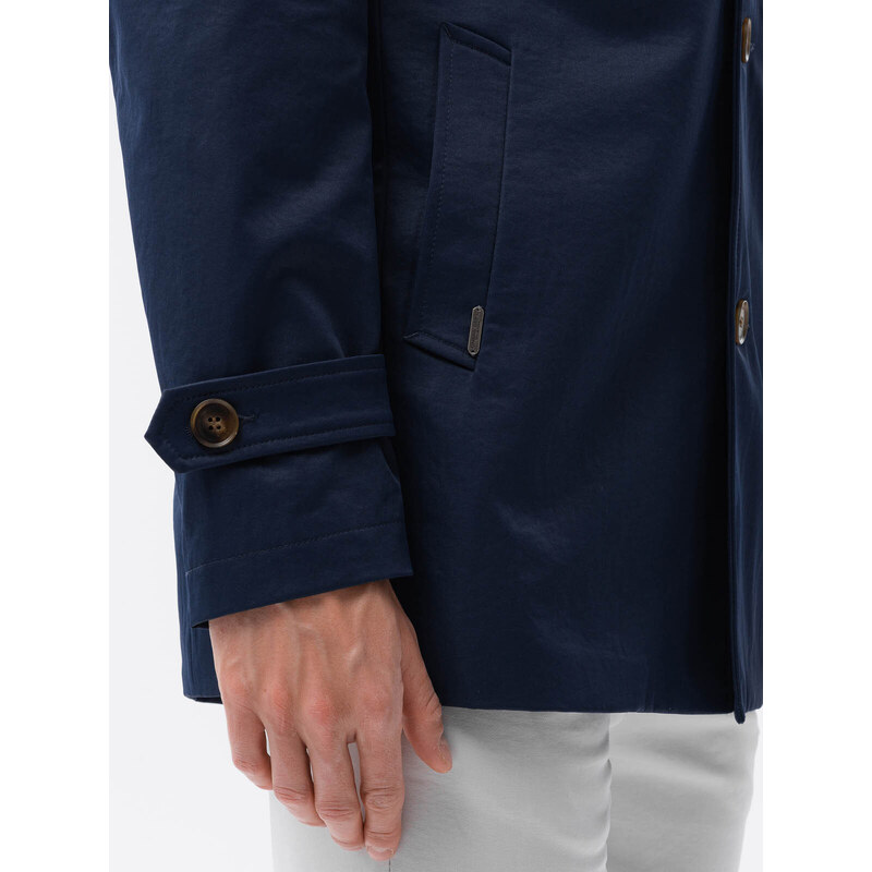 Ombre Clothing Pánsky krátky trenčkot klasického strihu - námornícka modrá V3 OM-COSC-0101