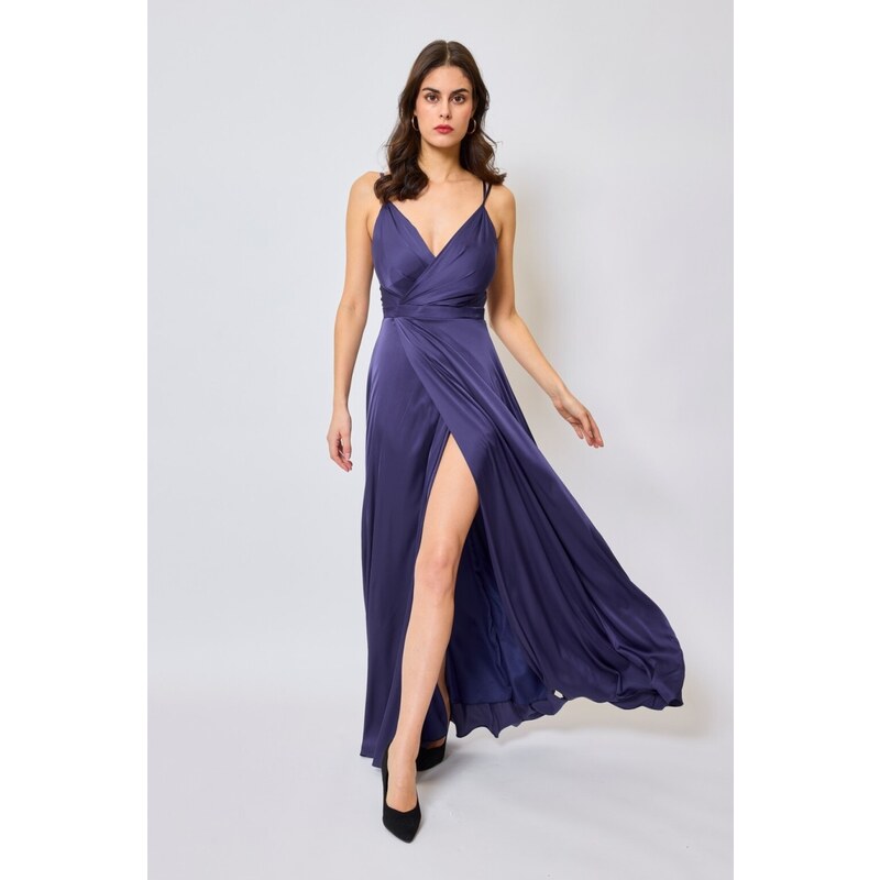 miadresses.sk Tmavomodré spoločenské šaty s vysokým rozparkom 42209477