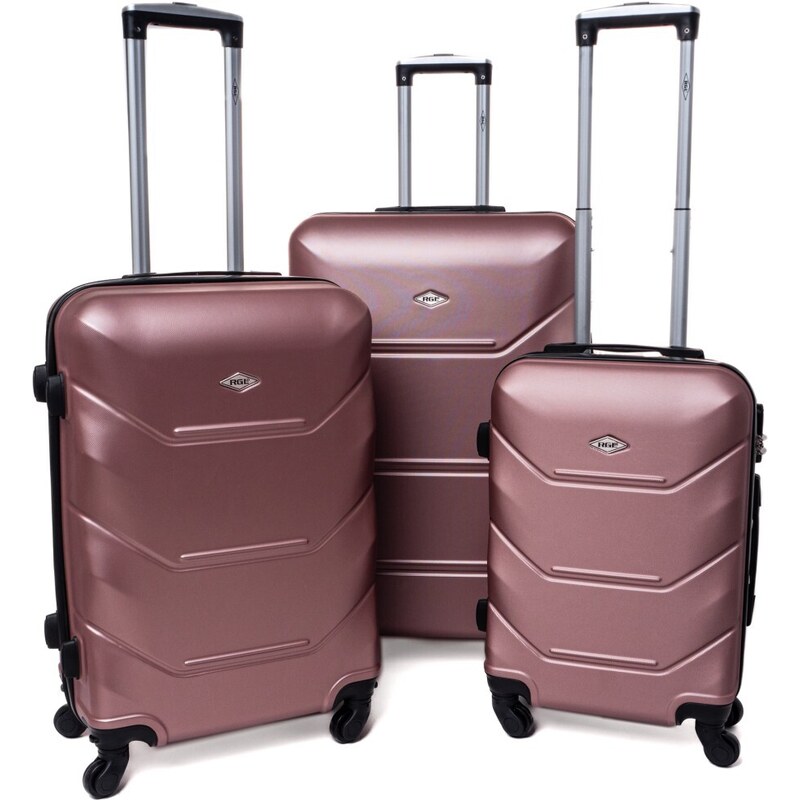 Rogal Ružová sada 3 luxusných ľahkých plastových kufrov "Luxury" - veľ. M, L, XL