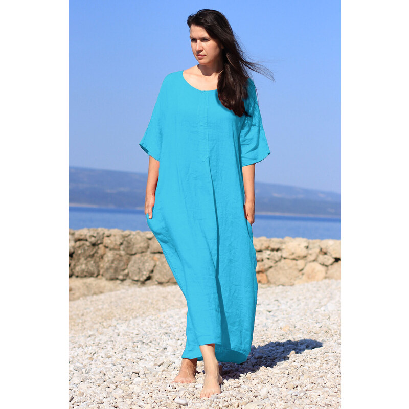 Glara Dámske letné lanové maxi šaty 42670115