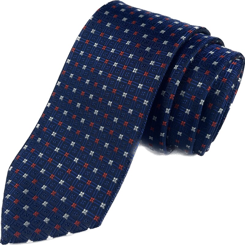 Venergi modrá kravata s červeným a bielym vzorom
