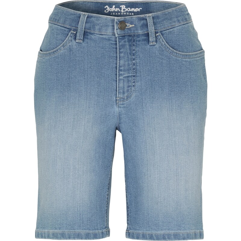bonprix Rovné džínsové bermudy, Mid Waist, farba modrá