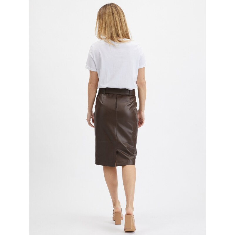 Orsay Dark Brown Women's Pencil Leatherette Skirt - Women