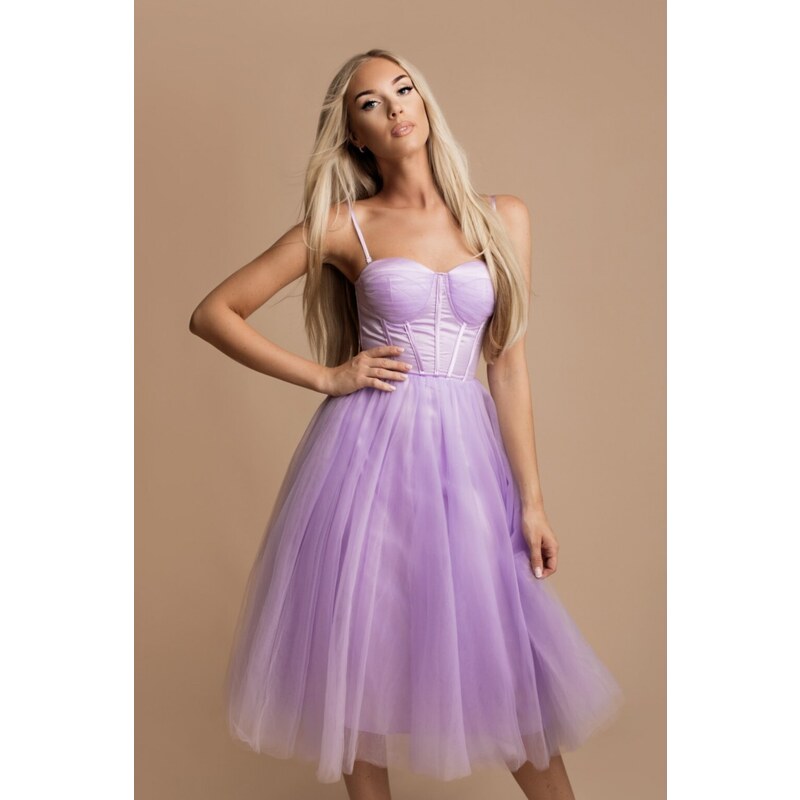 miadresses.sk Fialové midi šaty s korzetom a tylovou sukňou 42713999