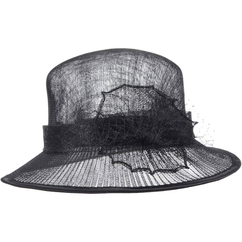 SEEBERGER Cloche čierny slávnostný klobúk s ozdobou - zo sisalovej slamy