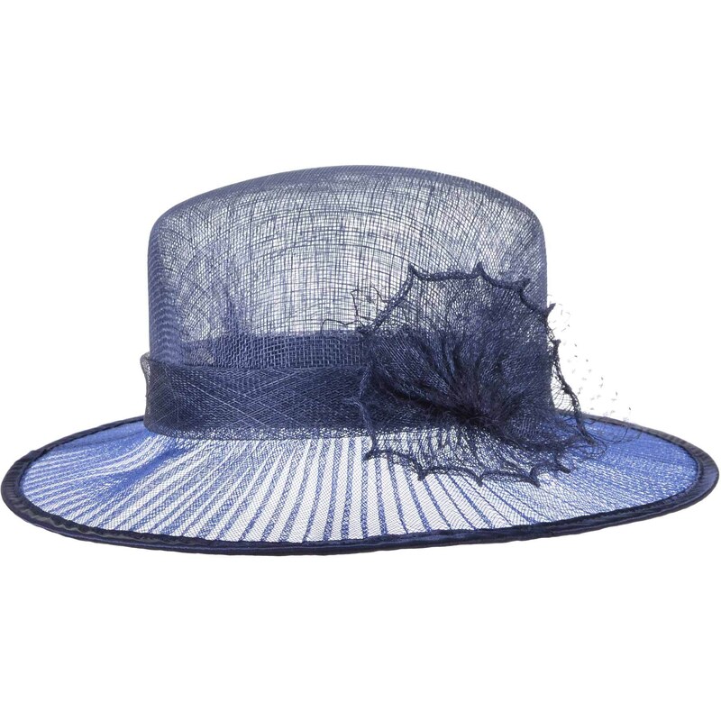 SEEBERGER Modrý slávnostný klobúk s ozdobou - zo sisalovej slamy