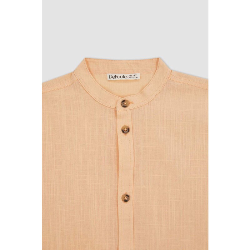 DEFACTO Boy Straight Collar Linen Look Short Sleeve Shirt