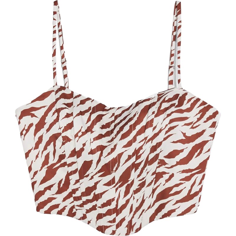 Bershka Top hnedá / biela 42850511