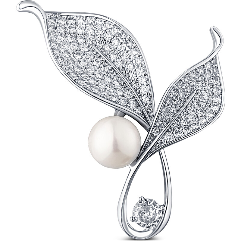 JwL Luxury Pearls Žiarivá perlová brošňa s kryštálmi Lístky 2v1 JL0818 66583706