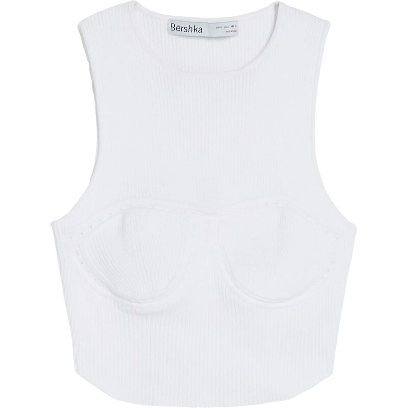 Bershka Vyšívaný top šedobiela 42915169