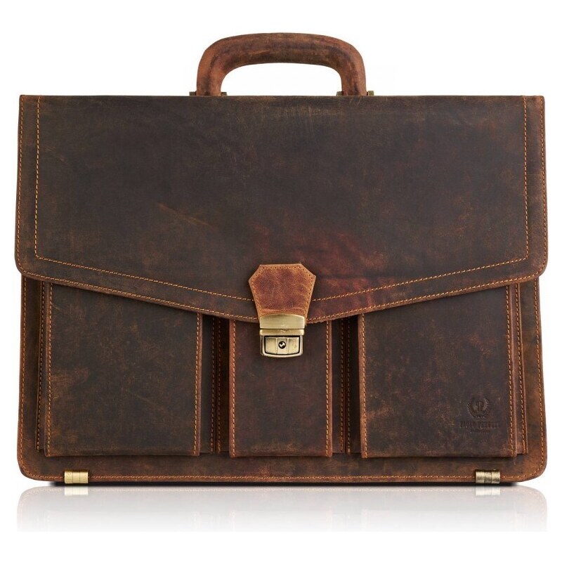 PAOLO PERUZZI Pánska kožená vintage aktovka | hnedá T-80-HBR 42933823