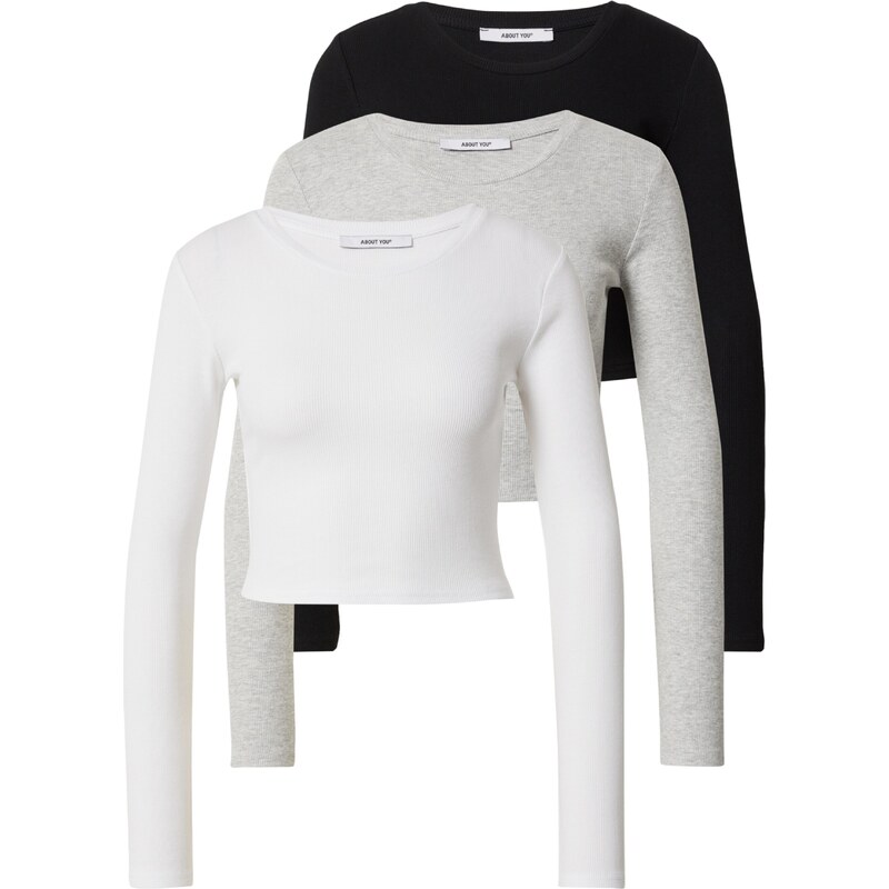 ABOUT YOU Tričko Loretta sivá melírovaná / čierna / biela 43057803