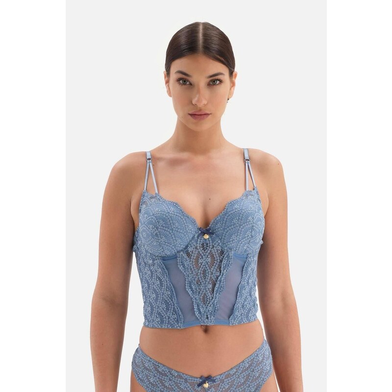 Dagi modrý čipkovaný bustier s detailmi 50631403
