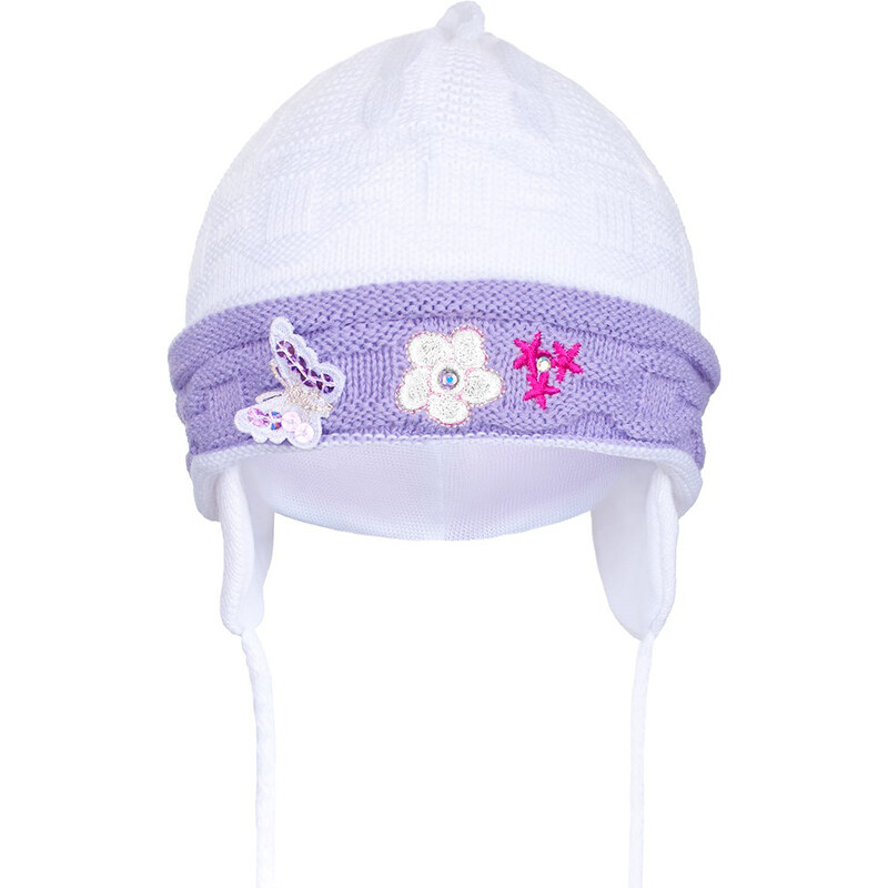 Pletená detská čiapočka New Baby - bielo-fialová - 39-43 cm