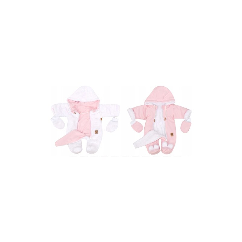 Zyzio & Zuzia Z & Z Zimná obojstranná kombinéza s kapucňou + rukavičky, ružovo-biela