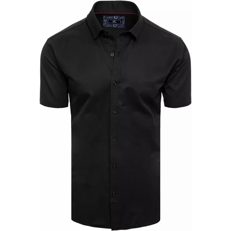 Buďchlap Módna čierna jednofarebná košeľa s krátkym rukávom