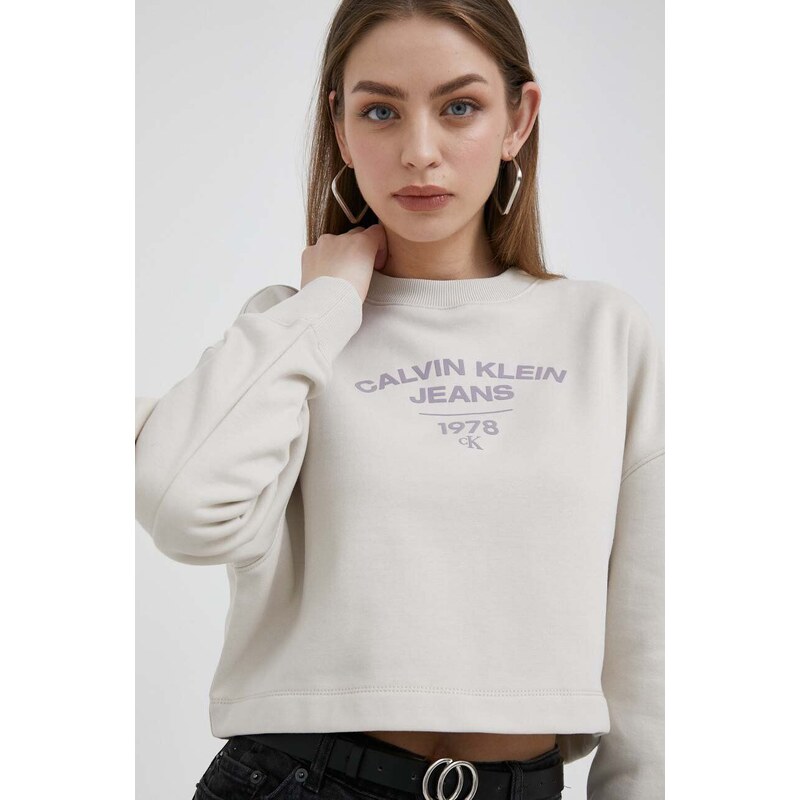 Mikina Calvin Klein Jeans dámska, béžová farba, s potlačou