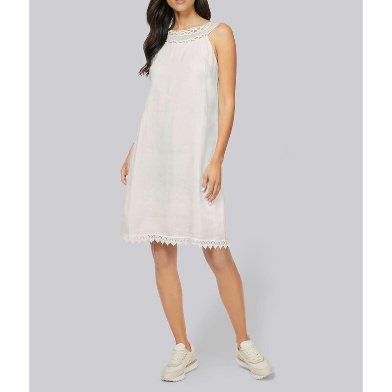 Linea Tesini Ľanové šaty s makramé čipkou, biele