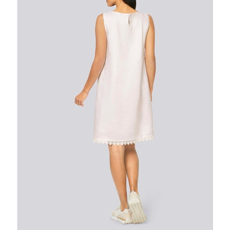 Linea Tesini Ľanové šaty s makramé čipkou, biele