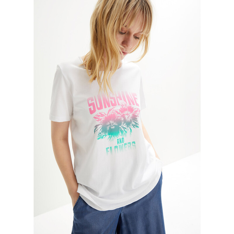bonprix Bavlnené tričko s potlačou, krátky rukáv, farba biela 44795644