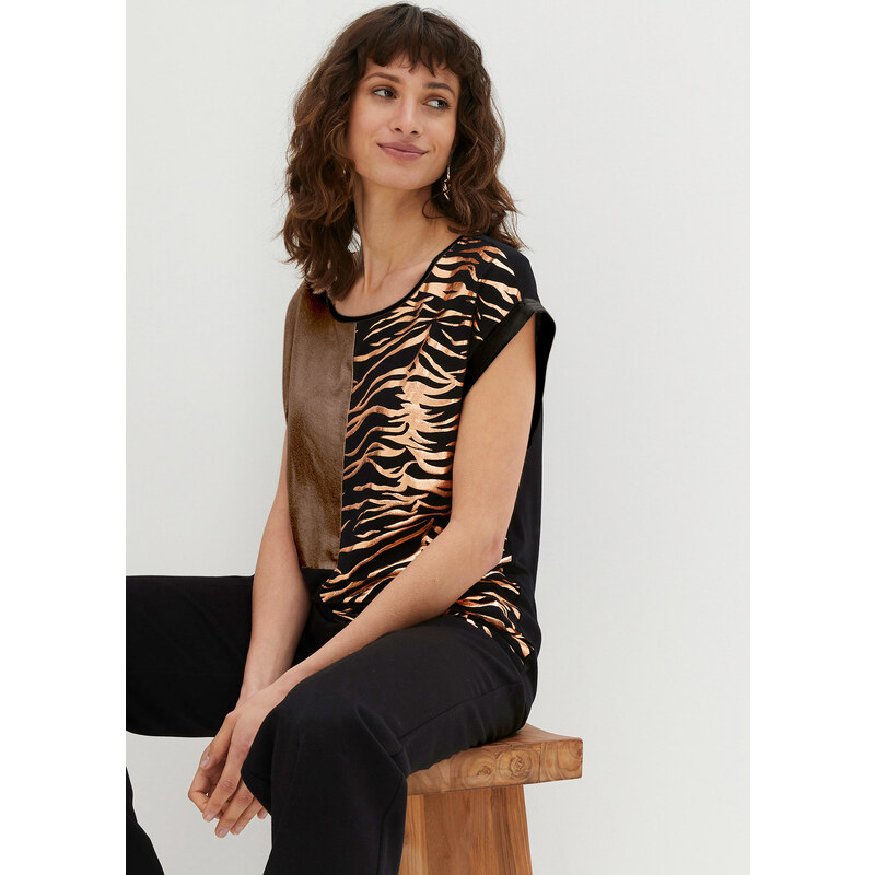 bonprix Tričko, pačvork vzhľad, farba čierna 45103636