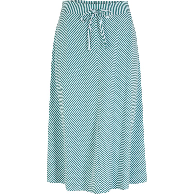 bonprix Džersejová sukňa s pásikmi, pod kolená, farba modrá 44888423