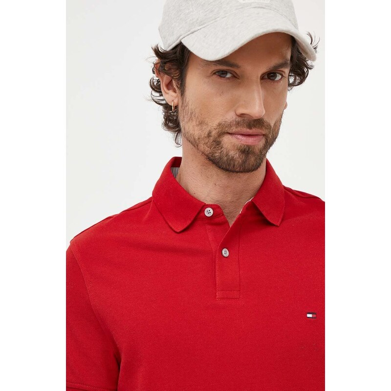 Polo tričko Tommy Hilfiger pánske,červená farba,jednofarebné,MW0MW17770