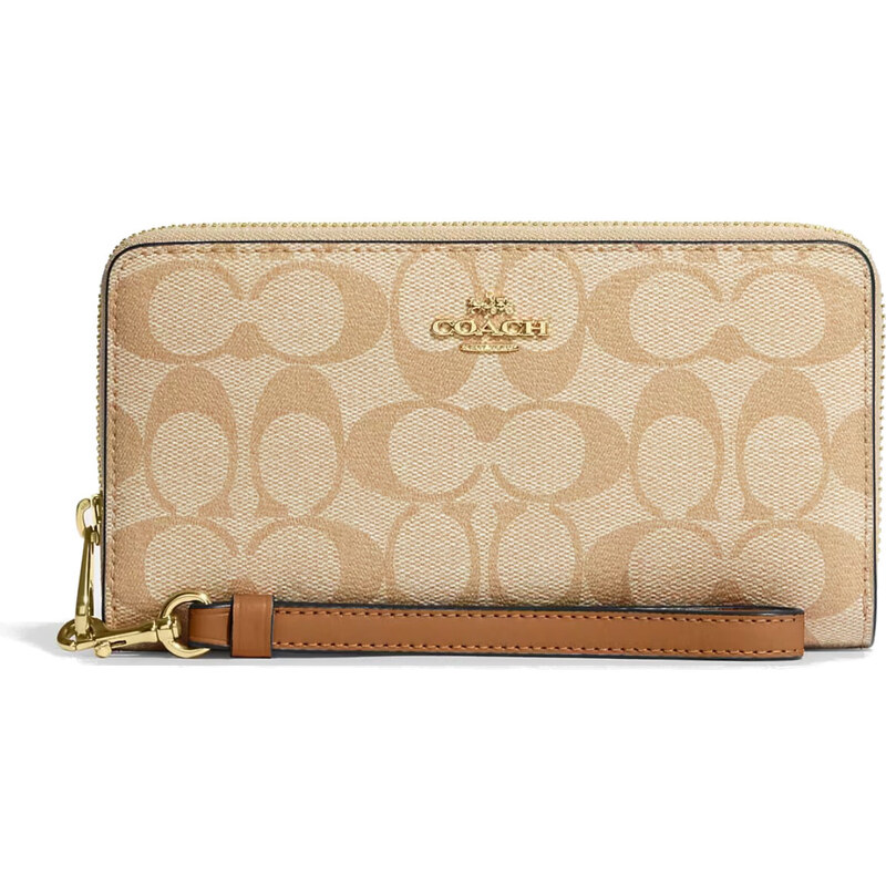 Coach Peněženka Zip Around Signature Canvas Light Khaki Light Saddle 43115224