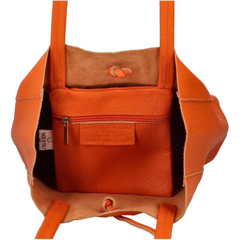 Dámska oranžová kožená kabelka cez rameno - ItalY Noox Two oranžová