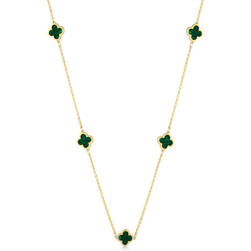 Lillian Vassago Zlatý náhrdelník s malachitmi, štvorlístky LLV31-GN038 47812992