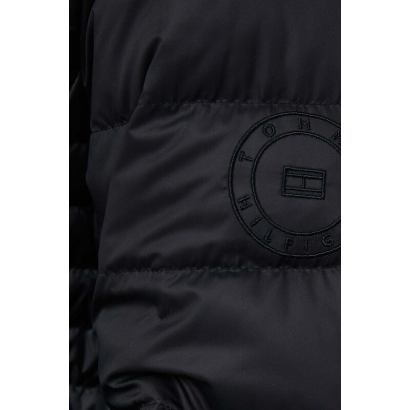 Páperová bunda Tommy Hilfiger dámska, čierna farba, prechodná