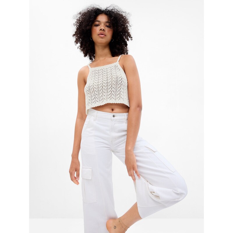 Biele dámske háčkované crop top tielko Gap 50505106
