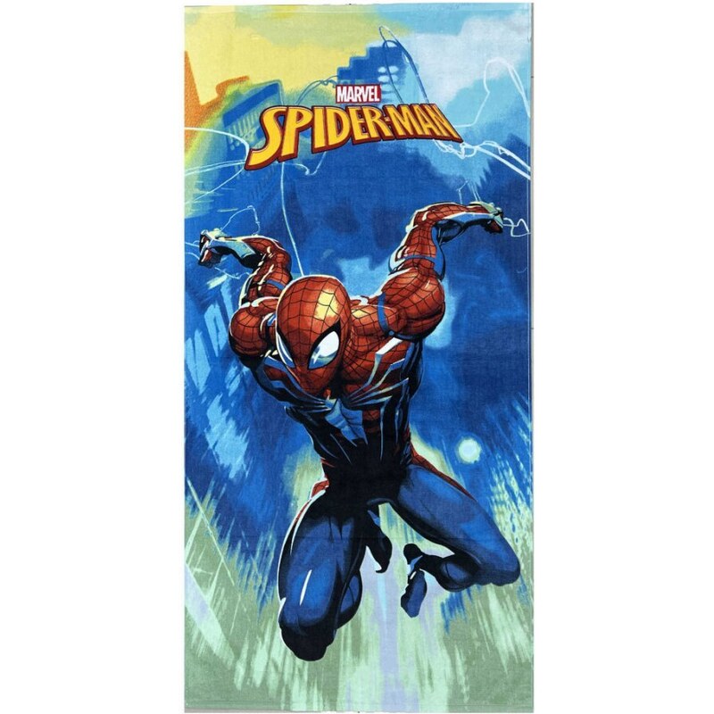 Himatsingka EU Bavlnená plážová osuška Spiderman v lete - 100% bavlna, froté s gramážou 320 gr./m² - 70 x 140 cm