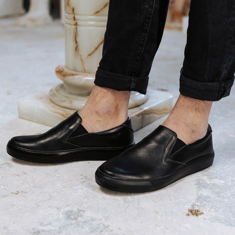 Vasky Leny Dark - Pánske kožené slip on čierne, ručná výroba jesenné / zimné topánky