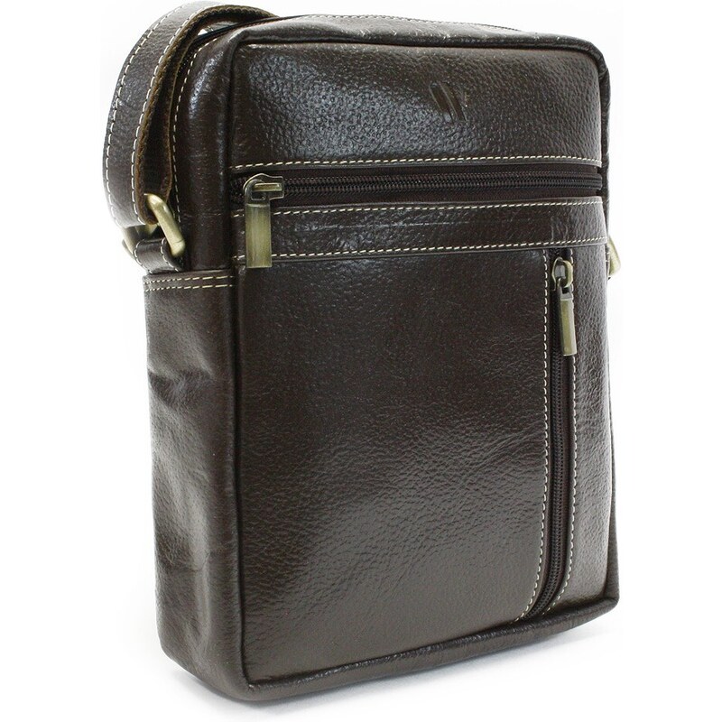 Arwel Kávovo hnedý pánsky kožený zipsový crossbag 215-1218-49 43613271