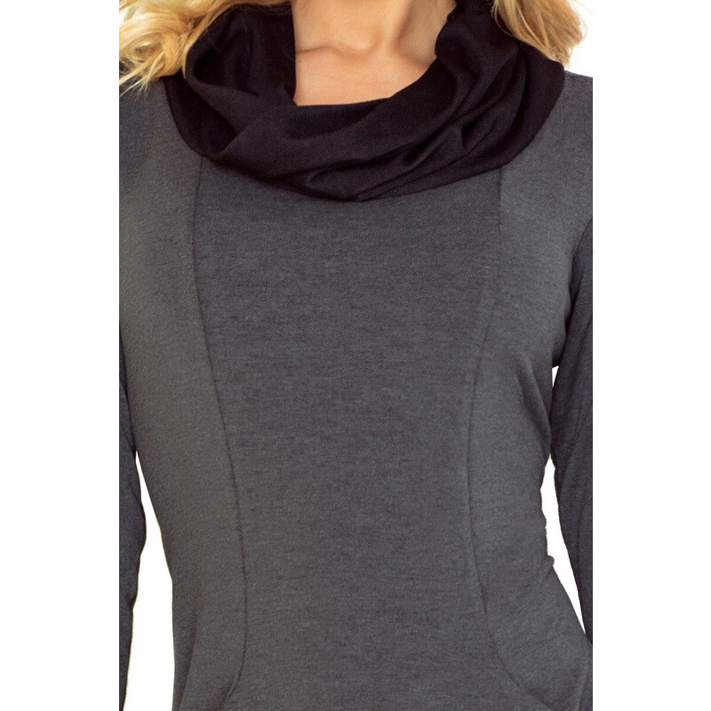 Dámske šaty s vreckami, dlhým rukávom a rolákom tmavo šedé - Tmavo 49734111