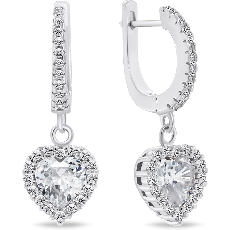 Brilio Silver Visiace strieborné náušnice so zirkónmi srdiečka EA734W 66586114