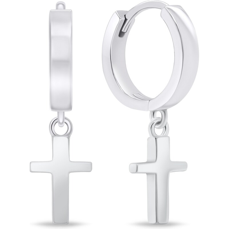 Brilio Silver Strieborné kruhové náušnice Krížik EA735W 66590891