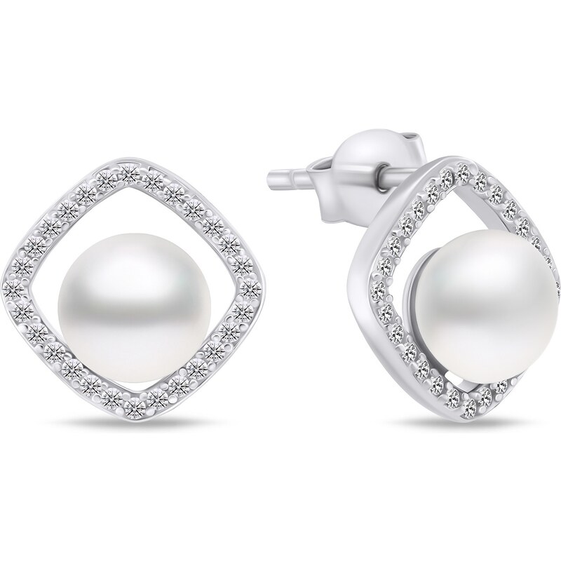 Brilio Silver Nadčasové strieborné náušnice s perlou a zirkónmi EA785W 66579341