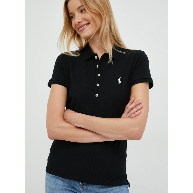 Polo tričko Polo Ralph Lauren dámsky,čierna farba,s golierom,211870245005