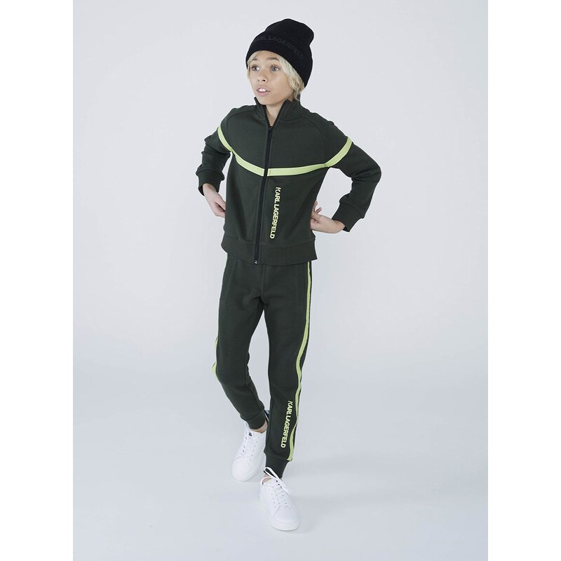 Detské tepláky Karl Lagerfeld zelená farba, s potlačou