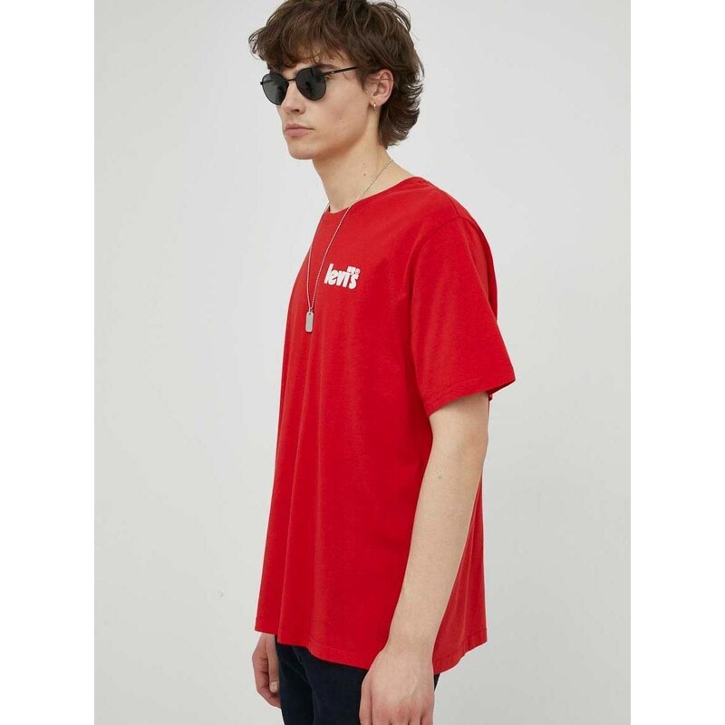 Bavlnené tričko Levi's červená farba, s potlačou