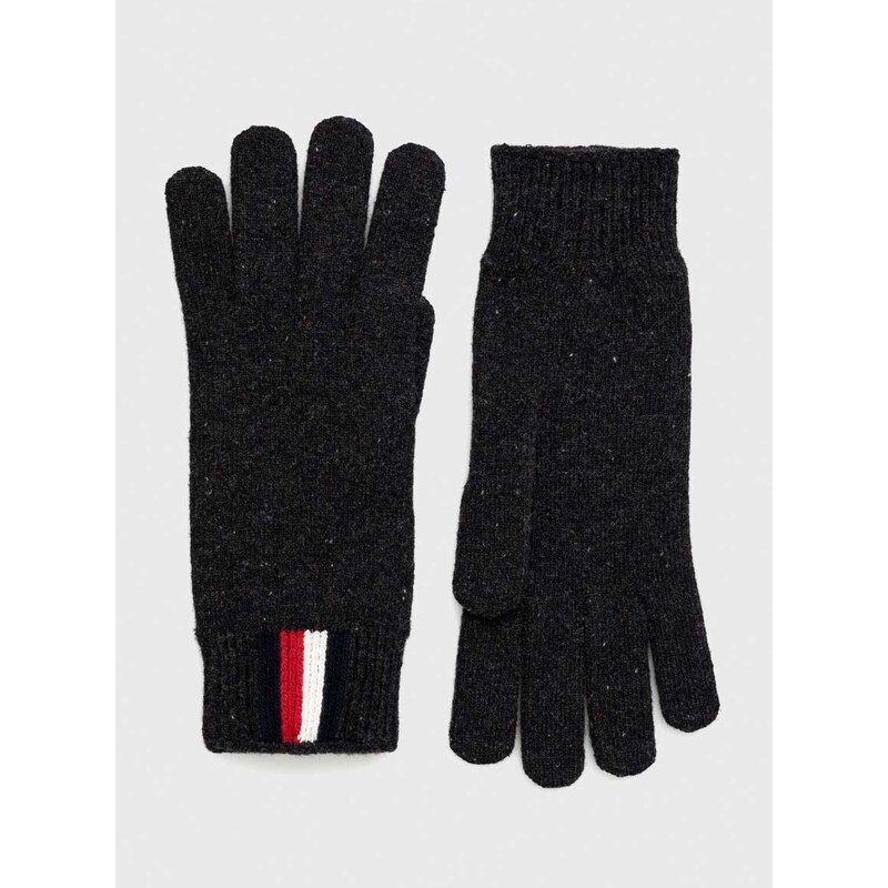 Vlnené rukavice Tommy Hilfiger pánske, čierna farba