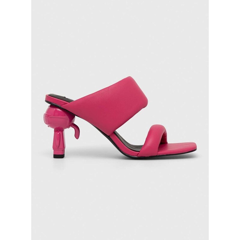 Kožené šľapky Karl Lagerfeld IKON HEEL dámske, ružová farba, na podpätku, KL39005
