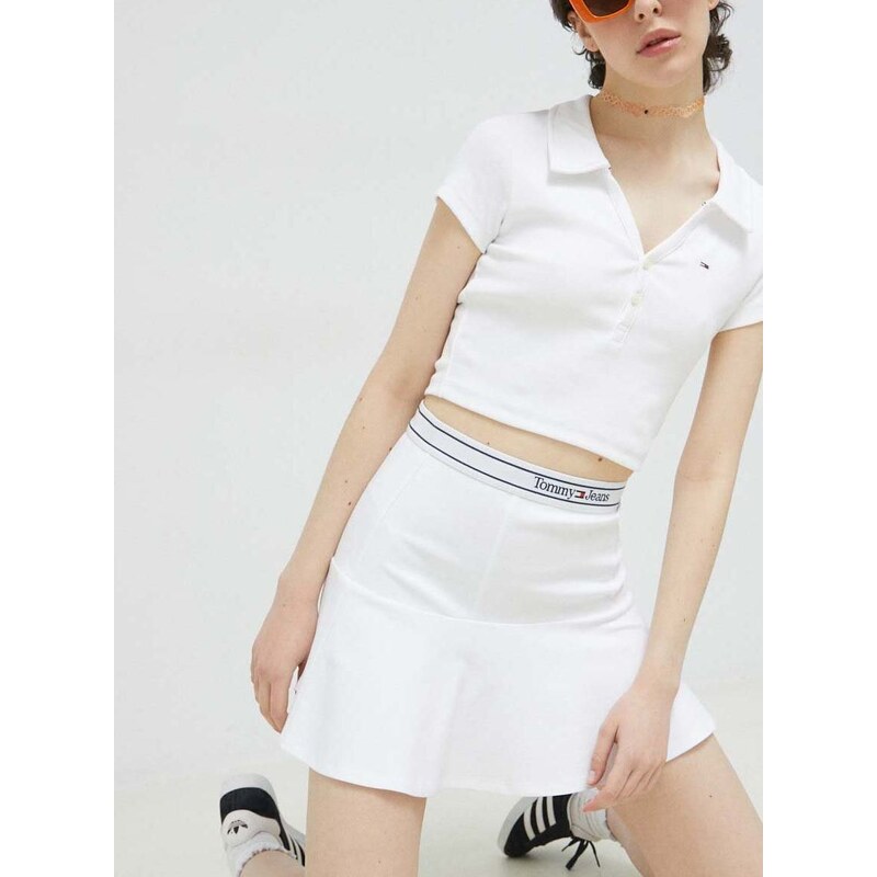 Sukňa Tommy Jeans biela farba, mini, áčkový strih