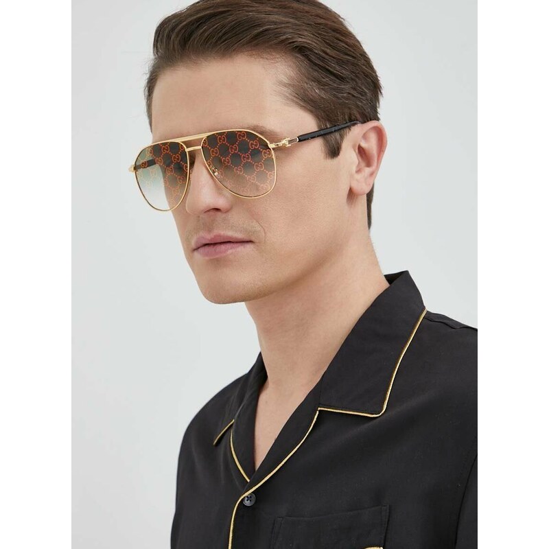 Slnečné okuliare Gucci pánske, zlatá farba