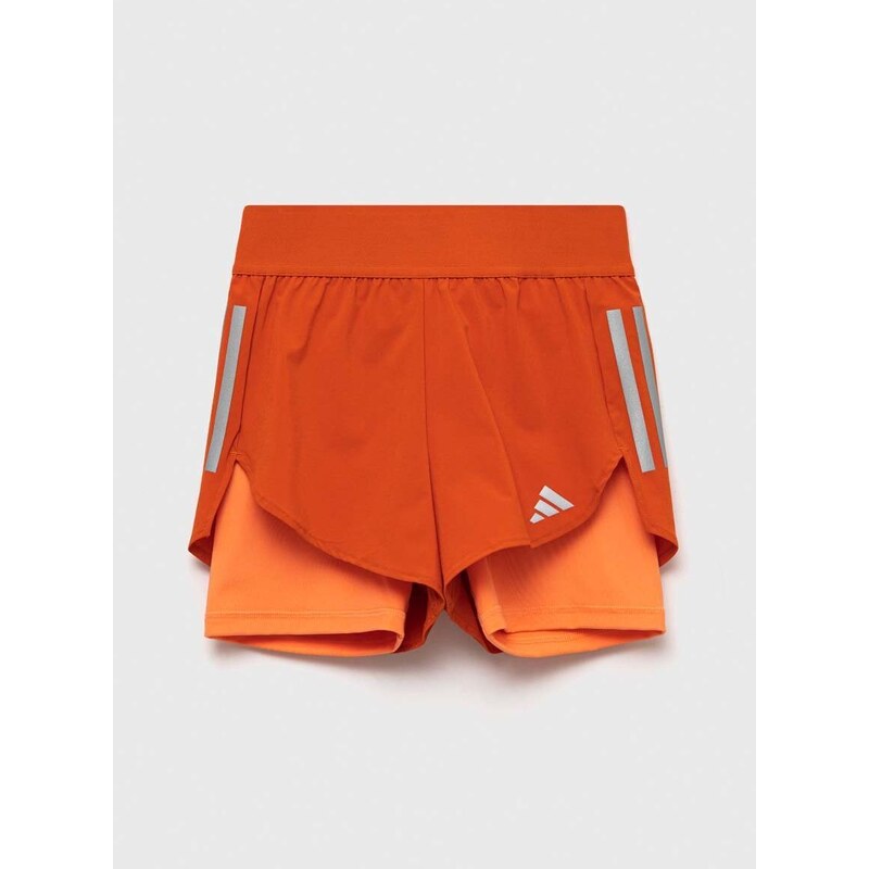 Detské krátke nohavice adidas G RUN 2in1 SHO oranžová farba, s potlačou, nastaviteľný pás